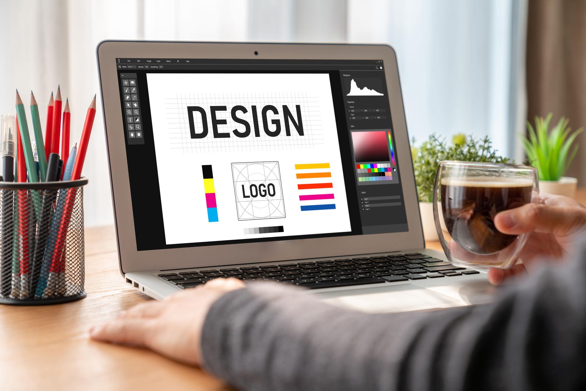 Graphic designer software for modern design of web page and commercial ads